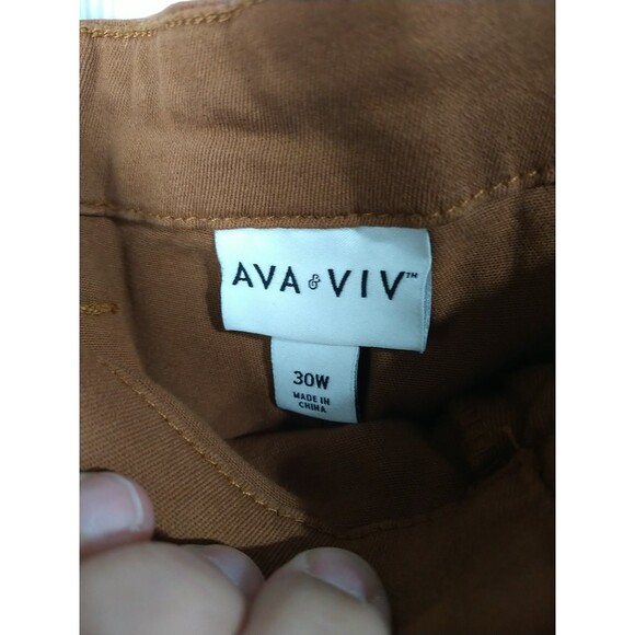 Ava & Viv Woman 30W Chino Flat Front Brown Casual Pants Travel Office Pocket - Picture 6 of 11